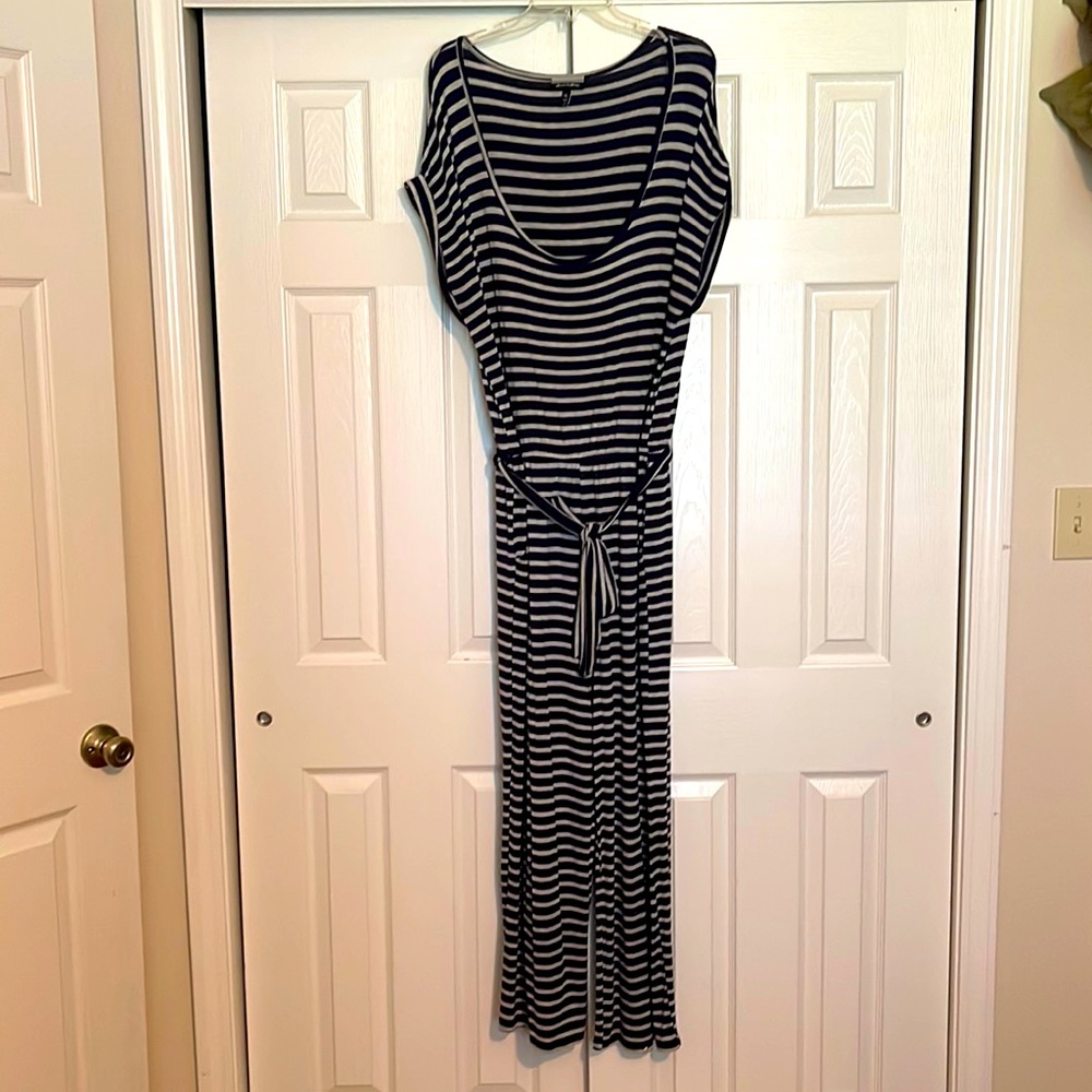 Allison Brittney Wide Leg Jumpsuit - Navy and Gray Striped Women’s Size XL